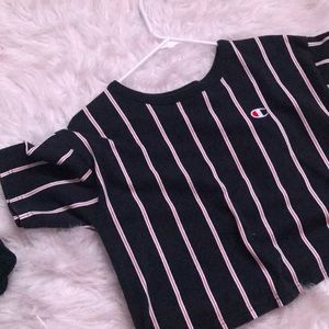 Champion Navy Stripe Crop T-Shirt